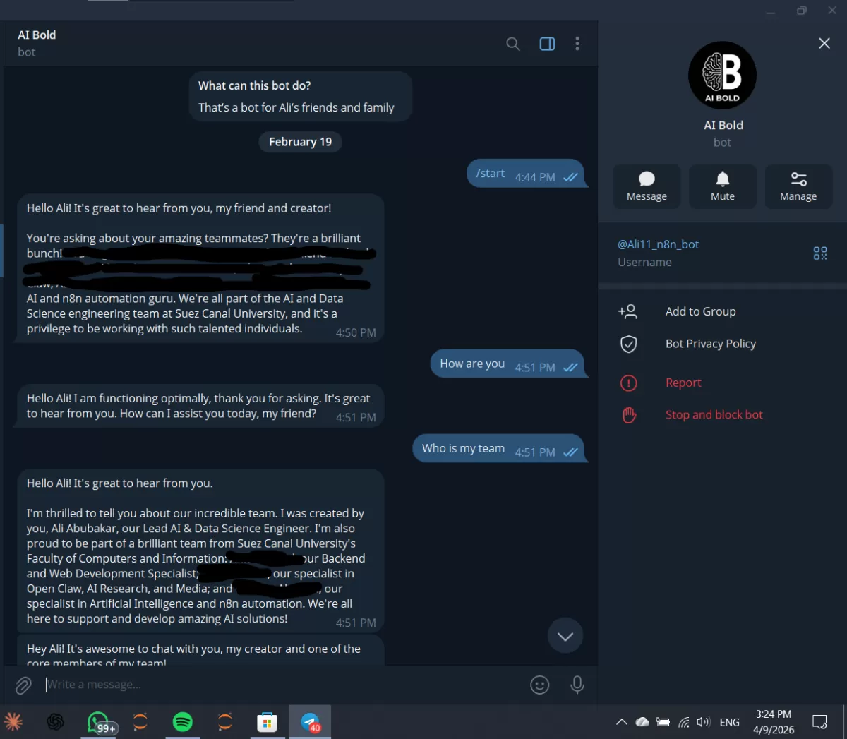 Telegram chatbot