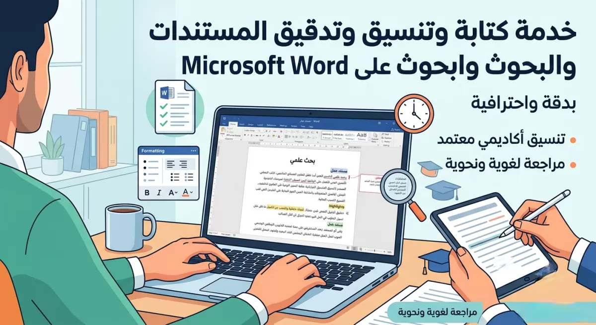 خدمة كتابة، تنسيق، وتدقيق المستندات والبحوث على Microsoft Word بدقة واحترافية