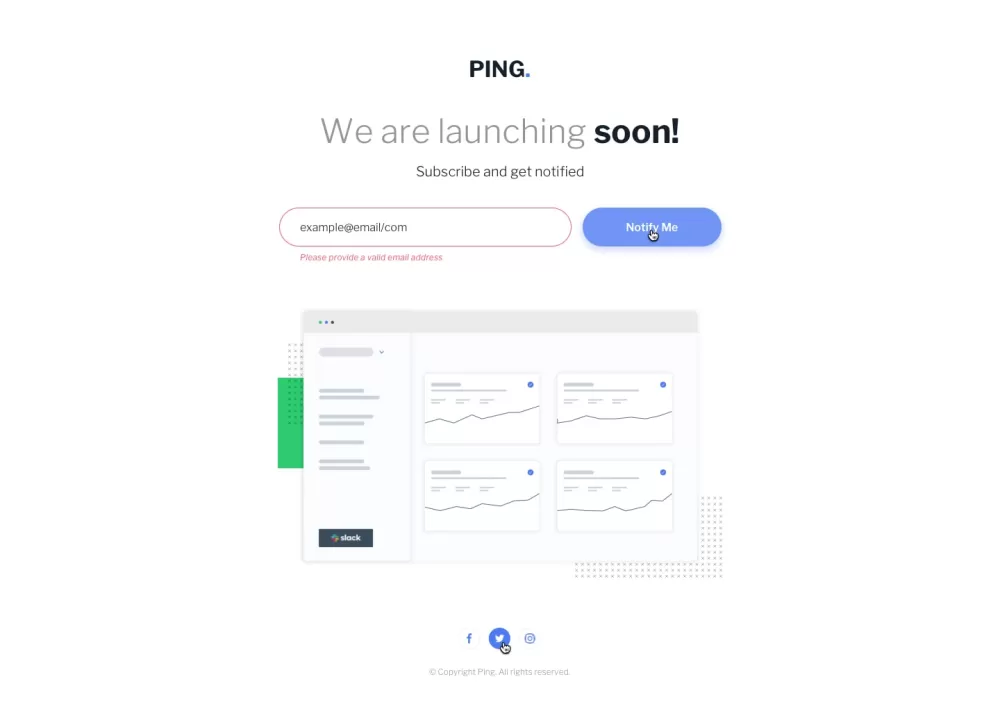 Coming Soon Page صفحة إعلان عن إطلاق مشروع أو منتج جديد قريبًا،  يشجع الزوار على الاشتراك