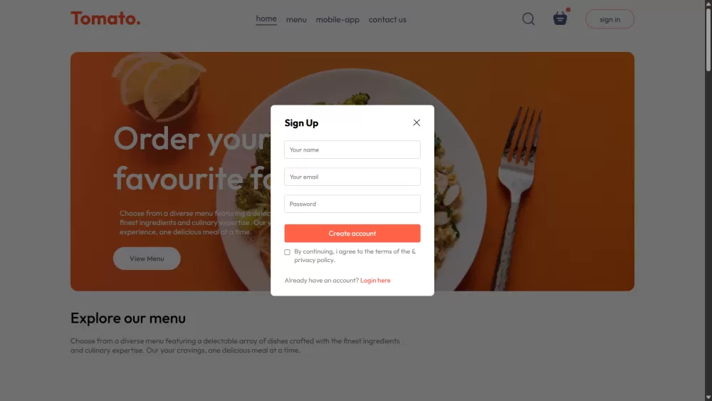 Tomato – منصة طلب الطعام أونلاين إدارة طلبات المطاعم وتحليلات المبيعات باستخدام React.js وNode.js
