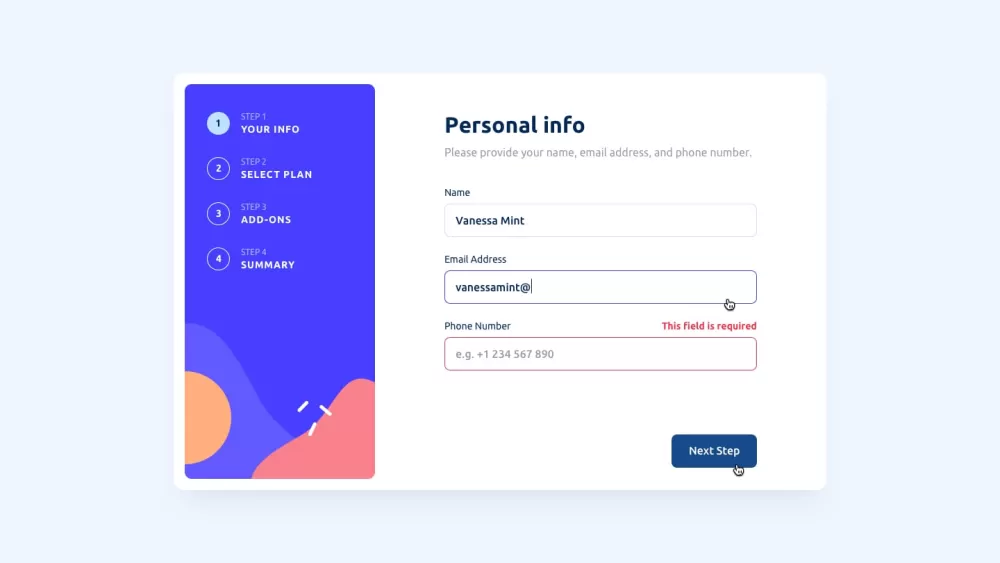 Multi-Step Form with Validation نموذج متعدد الخطوات مزود بالتحقق من البيانات لضمان إدخال معلومات صحي