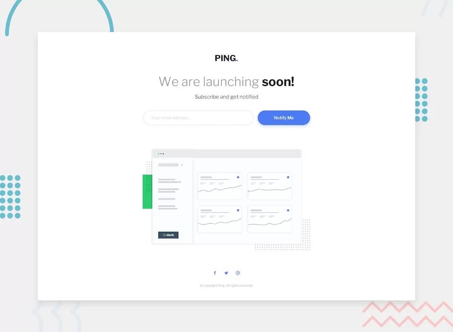 Coming Soon Page صفحة إعلان عن إطلاق مشروع أو منتج جديد قريبًا،  يشجع الزوار على الاشتراك