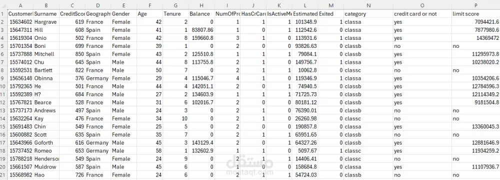 تحليل بيانات العملاء لمؤسسة مصرفية باستخدام Excel