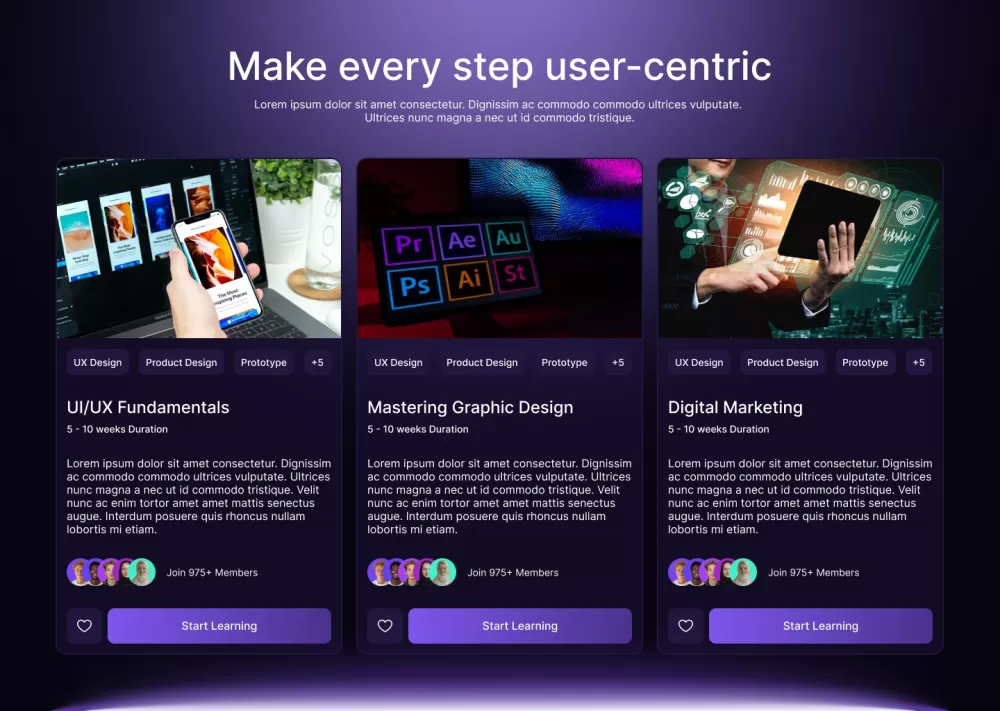 صفحة هبوط لموقع كورسات بالوضع الداكن - Landing Page