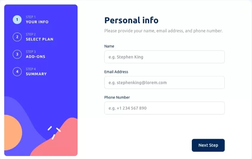 Multi-Step Form with Validation نموذج متعدد الخطوات مزود بالتحقق من البيانات لضمان إدخال معلومات صحي