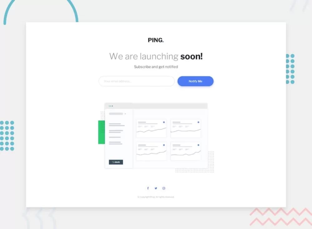 Coming Soon Page صفحة إعلان عن إطلاق مشروع أو منتج جديد قريبًا،  يشجع الزوار على الاشتراك